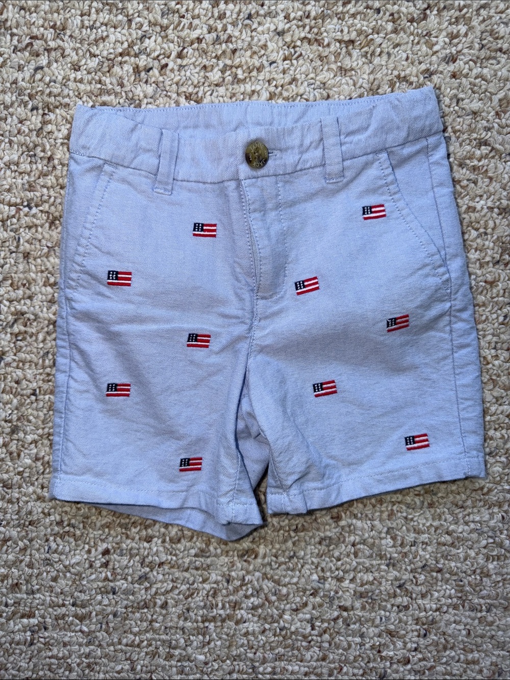 Janie and Jack Light Blue Embroidered Flag Shorts